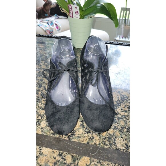 Apostrophe Black Wedge Women's Shoes with Lace-up Detail with Cut-Outs Size 10M - Picture 3 of 14